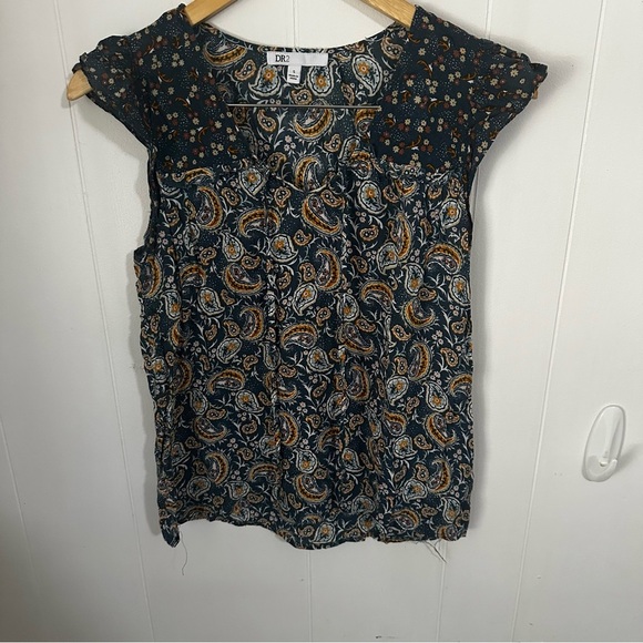 DR2 Blue and Gold Cap Sleeve Blouse - Picture 1 of 4